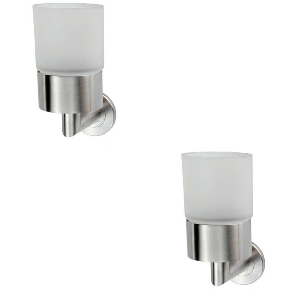 2x Single Bathroom Tumbler Holder on Rose Frosted Glass Tumbler Stainless Steel