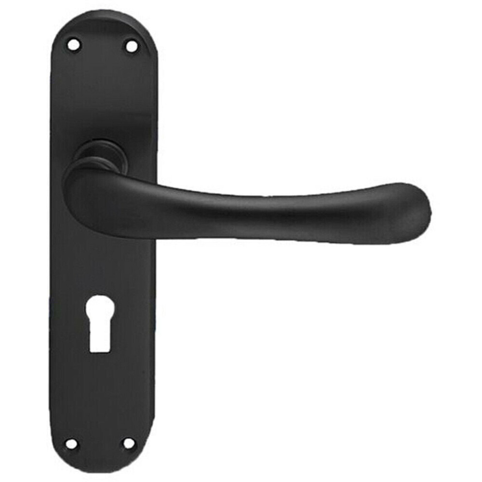 Pair Smooth Rounded Handle On Shaped Lock Backplate 185 X 42Mm Matt Black