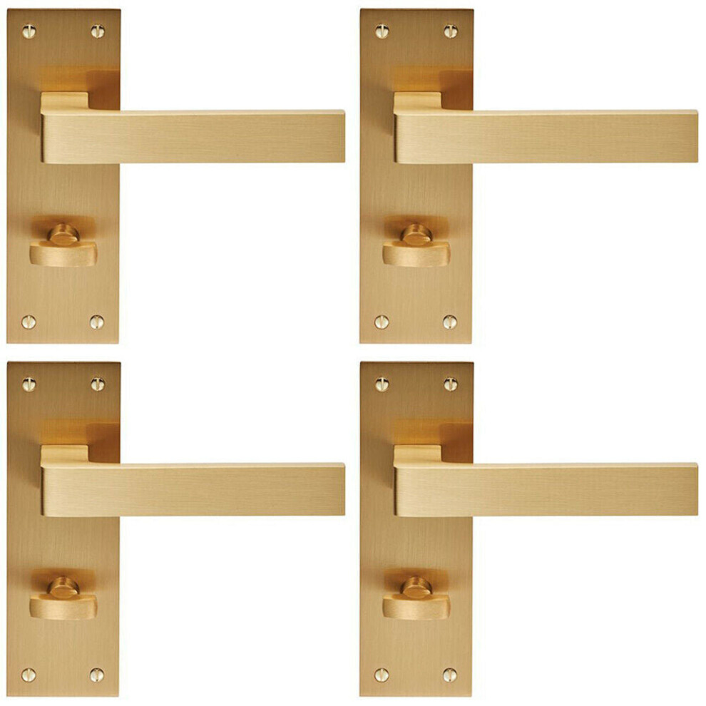 4x PAIR Straight Square Handle on Bathroom Backplate 150 x 50mm Satin Brass