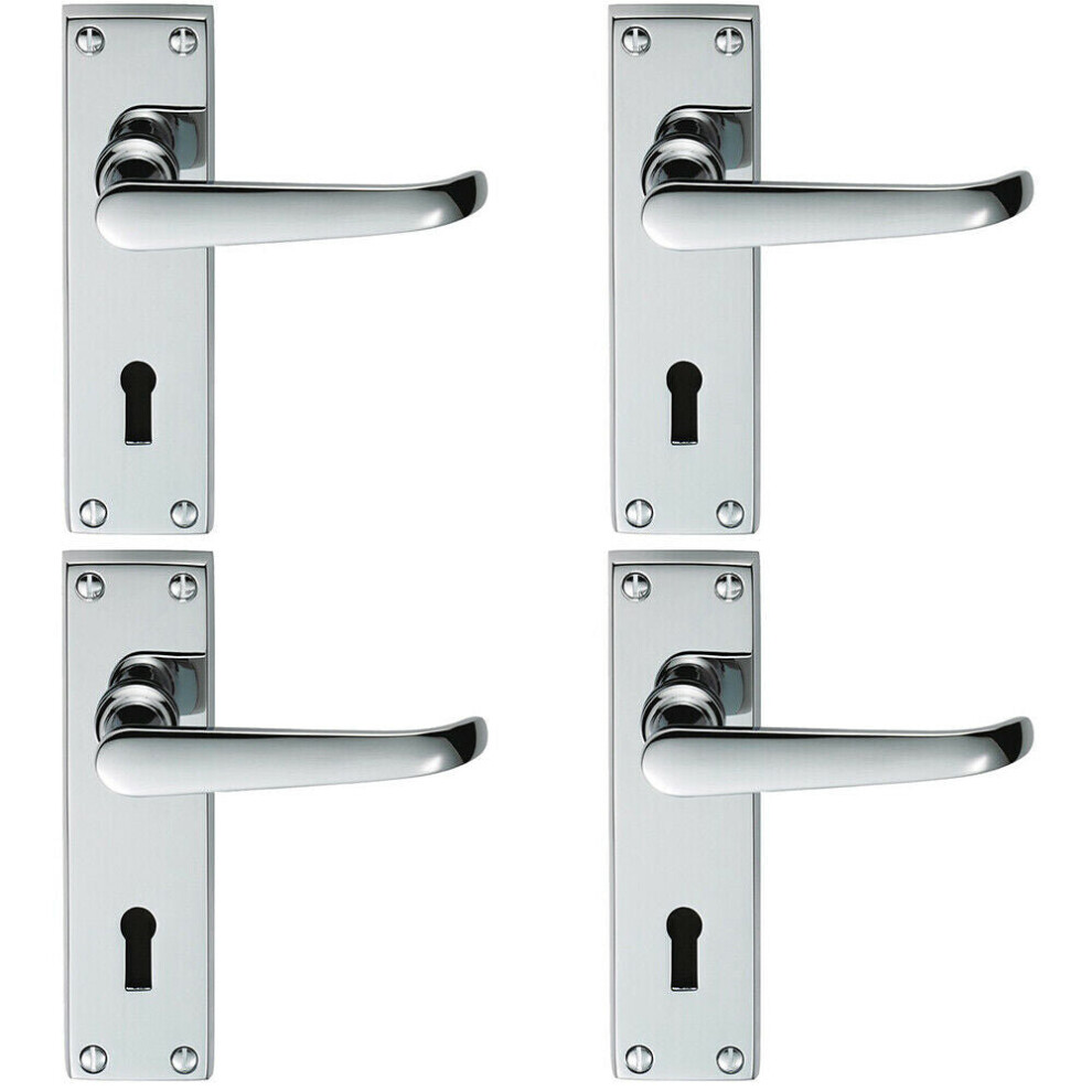 Loops 4X Pair Straight Victorian Handle On Lock Backplate 150 X 42Mm Polished Chrome