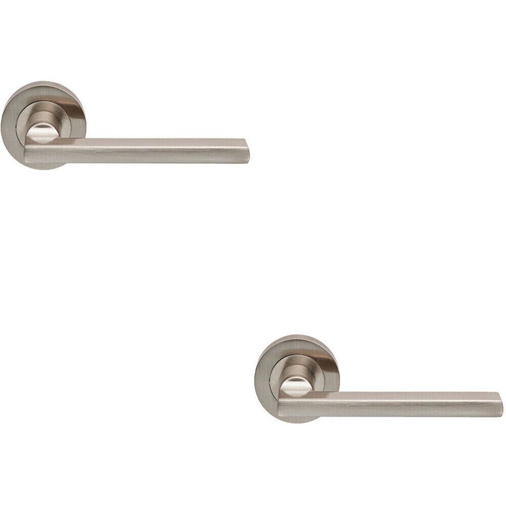 Loops 2X Pair Straight Plinth Mounted Handle On Round Rose Concealed Fix Satin Nickel