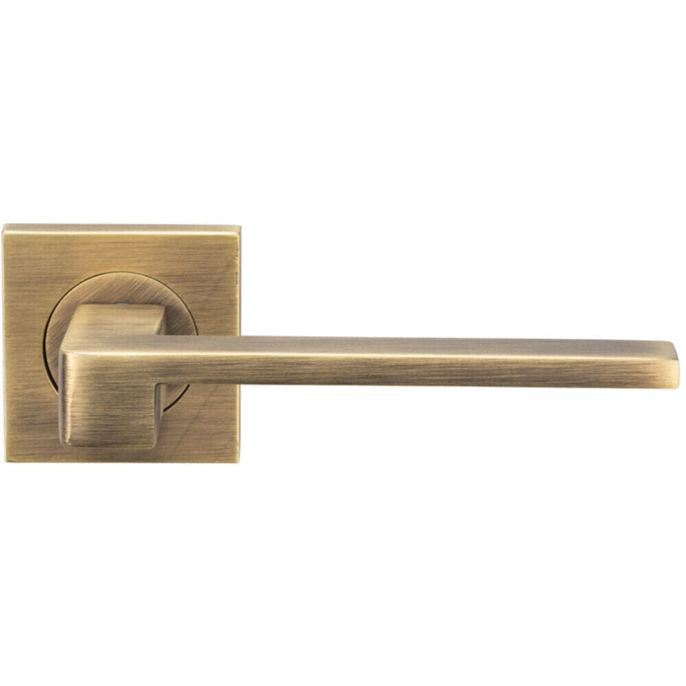 PAIR Flat Squared Bar Handle on Square Rose Concealed Fix Antique Brass