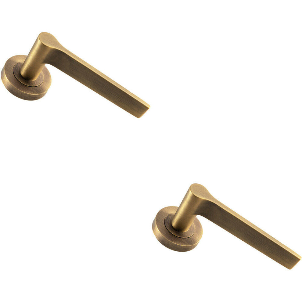 2X Pair Straight Rounded Handle On Round Rose Concealed Fix Antique Brass 5056492598230