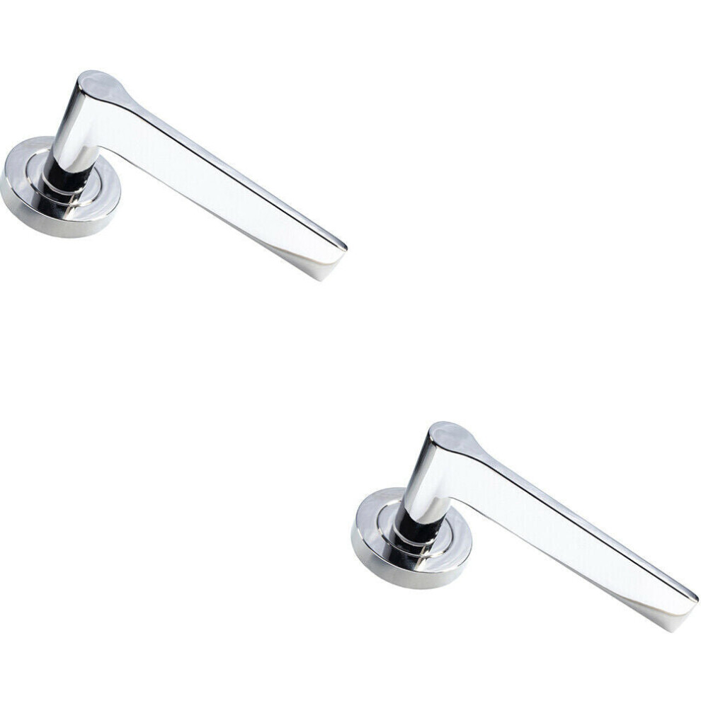 2x PAIR Straight Rounded Handle on Round Rose Concealed Fix Polished Nickel