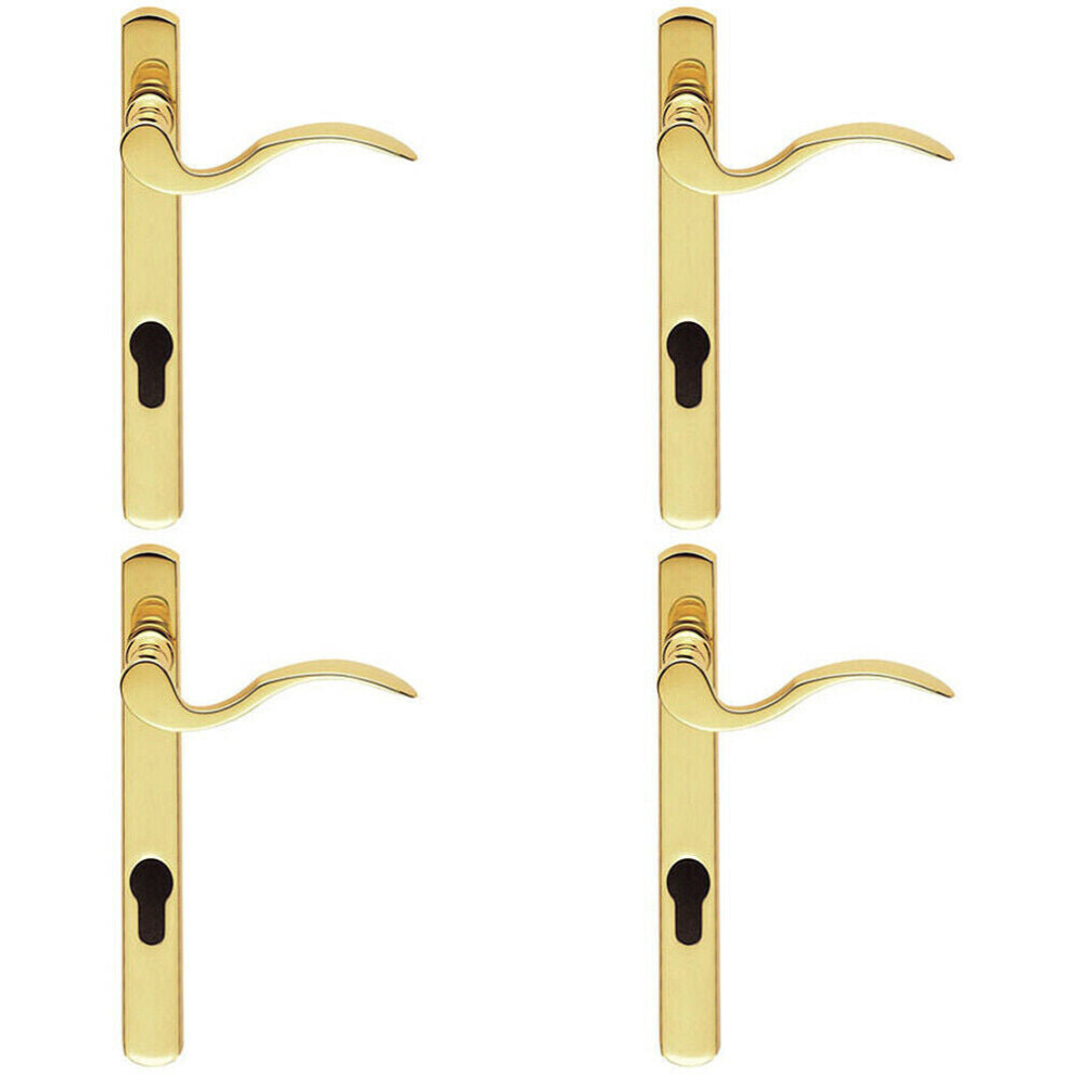 4X Scroll Lever Door Handle On Lock Backplate Polished Brass 208Mm X 25Mm 5056524212547