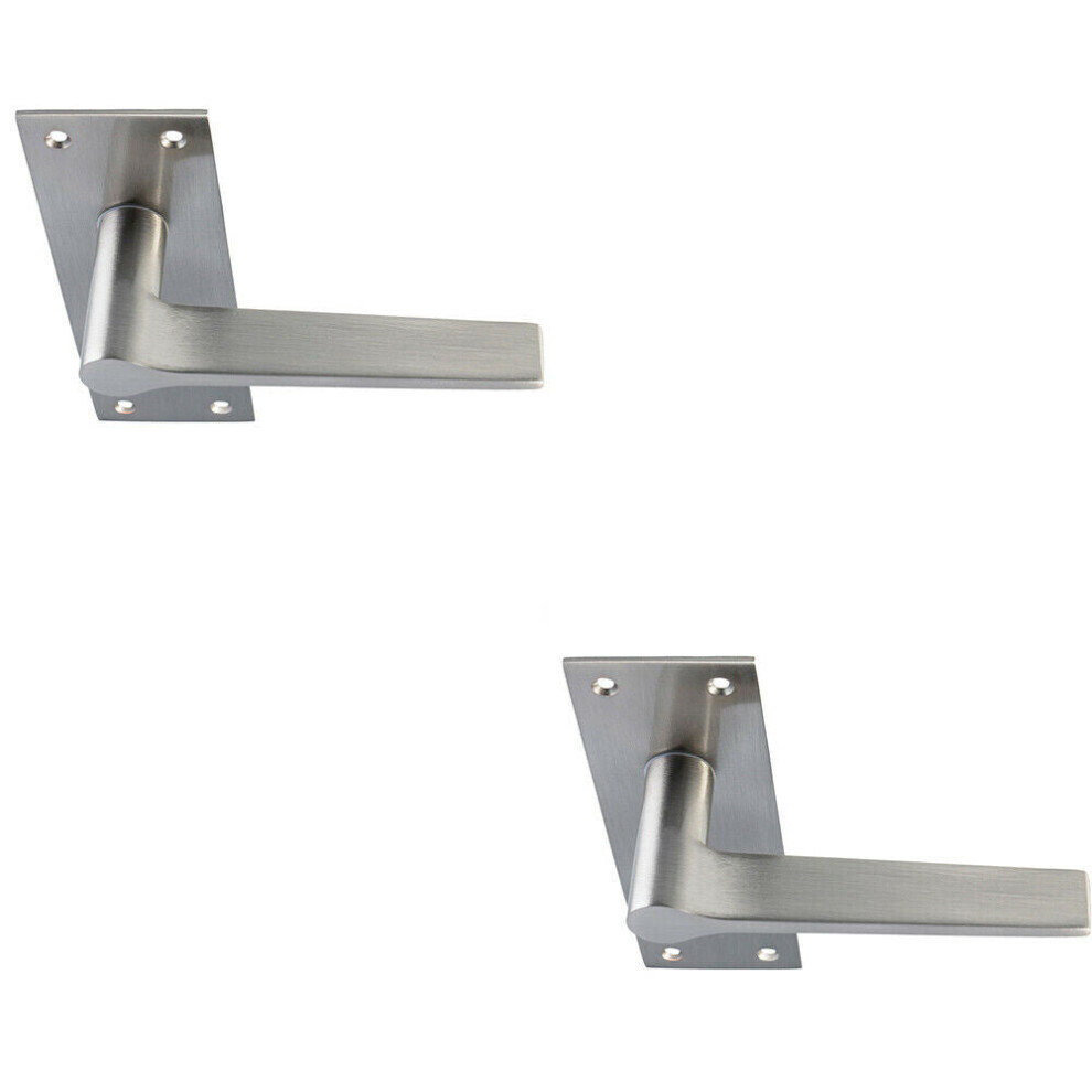 2x PAIR Flat Straight Handle on Slim Lock Backplate 150 x 50mm Satin Nickel