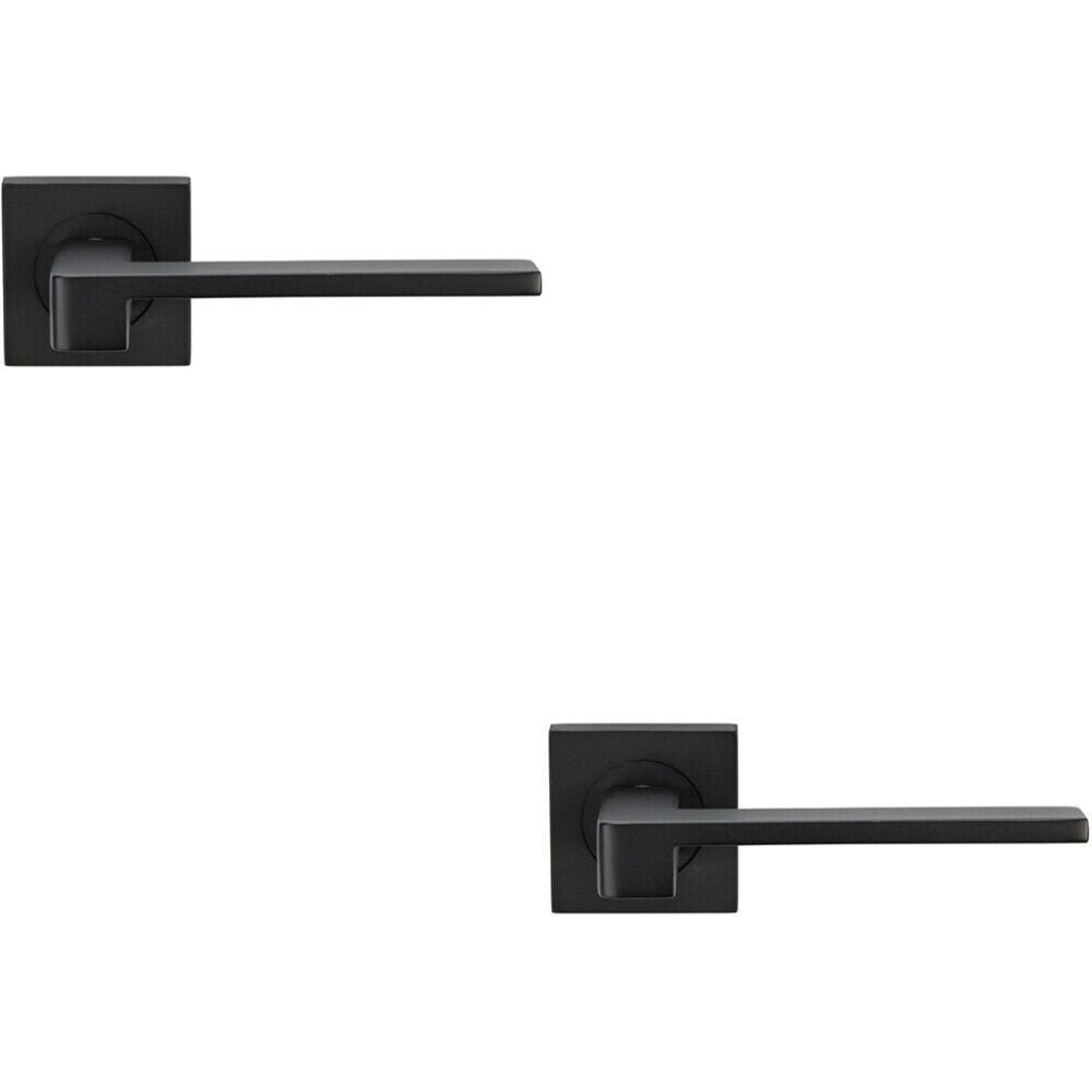 New Loops 2X Pair Flat Squared Bar Handle On Square Rose Concealed Fix Matt Black Door-Lever-Rose-Internal-Concealed-Hardware-Set Size 2