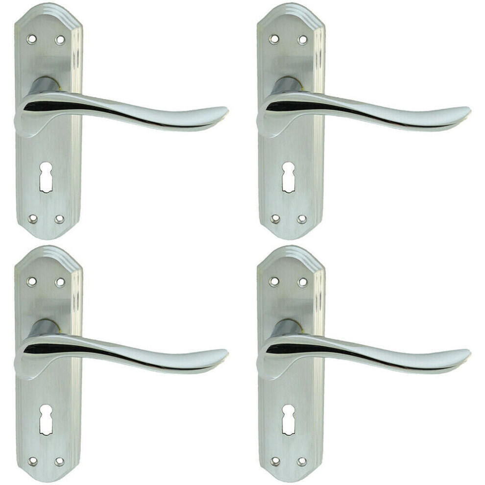 4X Pair Curved Lever On Sculpted Edge Backplate 180 X 48Mm Satin/Polished Chrome