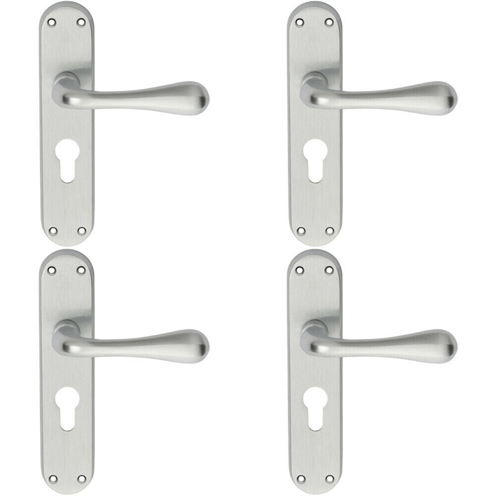 4x PAIR Smooth Round Bar Handle on Euro Lock Backplate 185 x 40mm Satin Chrome