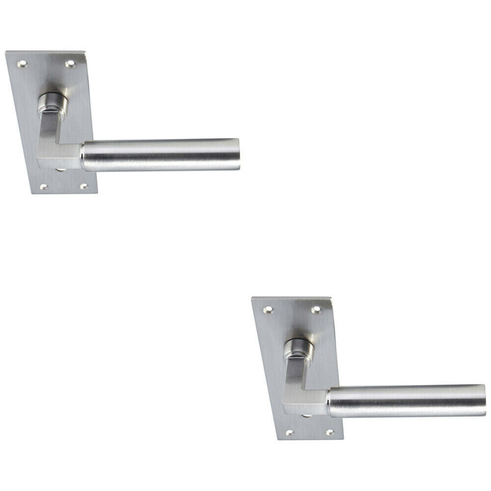 2x PAIR Round Bar Handle on Slim Lock Backplate 150 x 50mm Satin Nickel