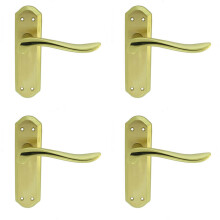 4x PAIR Curved Lever on Sculpted Latch Backplate 180 x 48mm Satin/Polished Brass