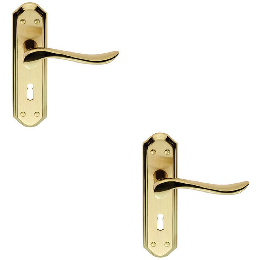 2x PAIR Curved Lever on Sculpted Edge Backplate 180 x 48mm Satin/Polished Brass