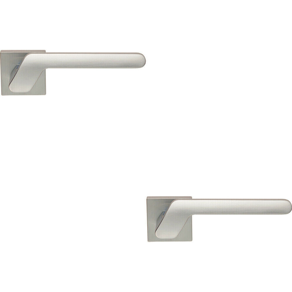 New Loops 2X Pair Modern Angled Handle On Square Rose Concealed Fix Satin Chrome Door-Lever-Rose-Internal-Concealed-Hardware-Set Size 2