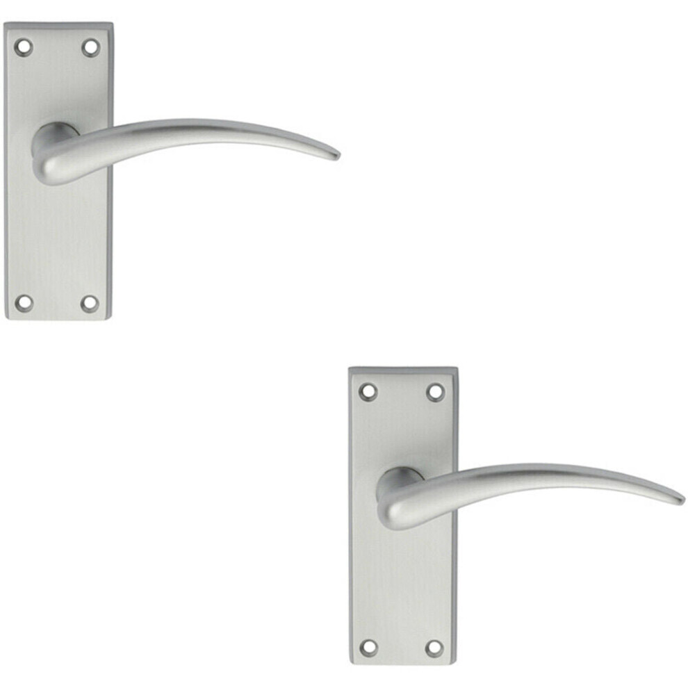 2X Pair Slim Arched Door Handle On Latch Backplate 150 X 43Mm Satin Chrome 5056492596823