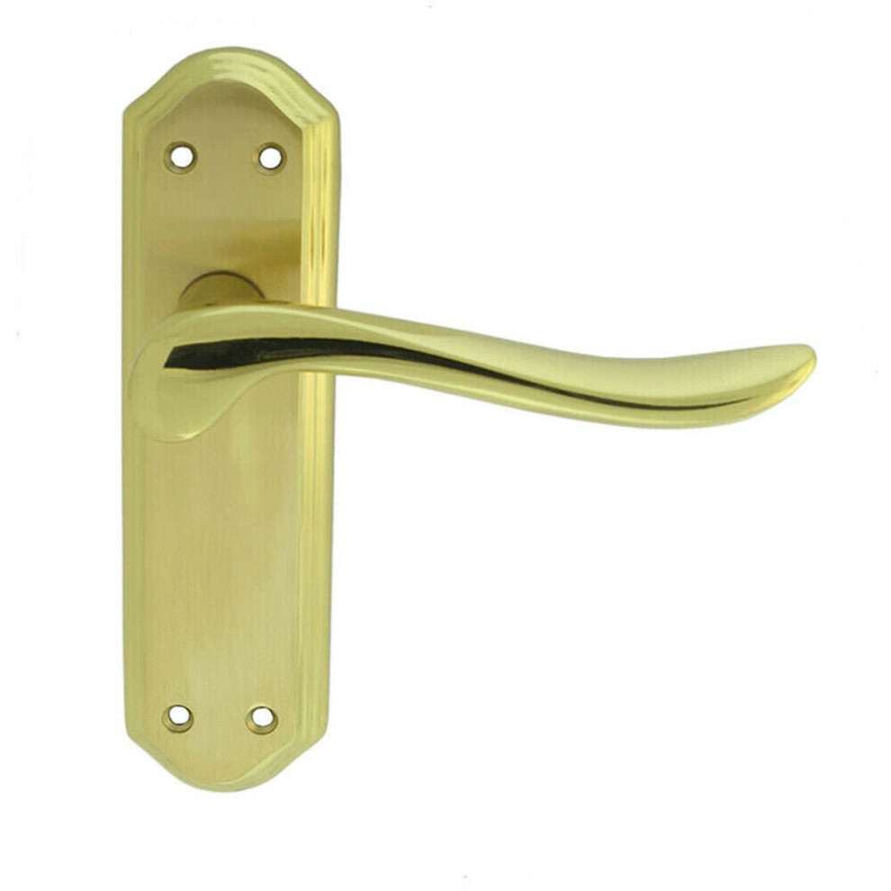 PAIR Curved Lever on Sculpted Latch Backplate 180 x 48mm Satin/Polished Brass