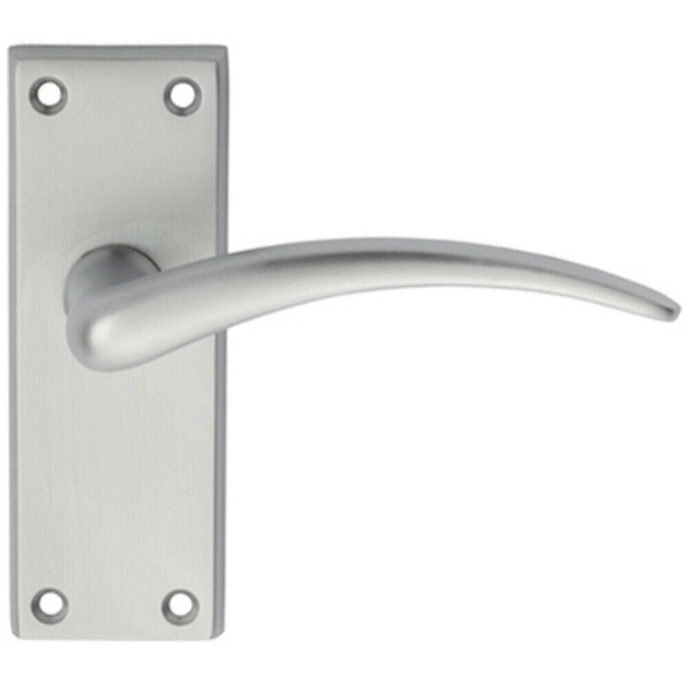 Pair Slim Arched Door Handle On Latch Backplate 150 X 43Mm Satin Chrome 5056492580167