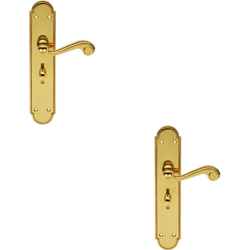 Loops 2x PAIR Beaded Pattern Handle on Bathroom Backplate 249 x 50mm Polished Brass