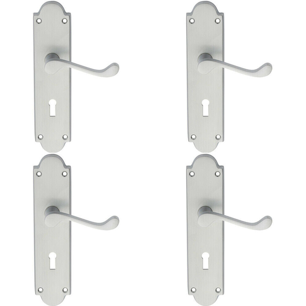 4x PAIR Victorian Scroll Handle on Lock Backplate 205 x 49mm Satin Chrome