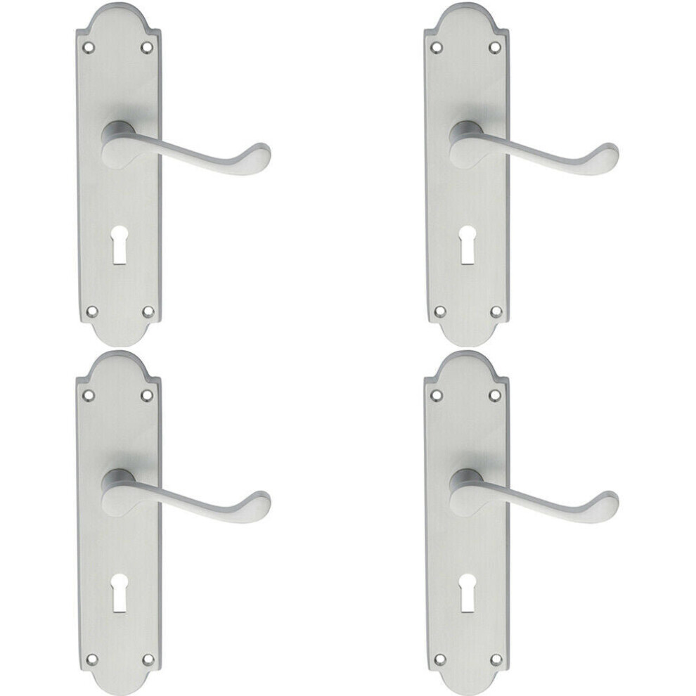 Loops 4X Pair Victorian Scroll Handle On Lock Backplate 205 X 49Mm Satin Chrome