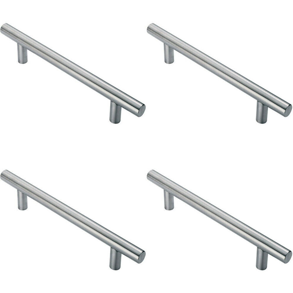 4x 25mm Straight T Bar Pull Handle 300mm Fixing Centres Satin Stainless Steel