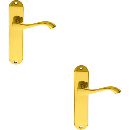 Loops 2x PAIR Curved Handle on Chamfered Latch Backplate 180 x 40mm Polished Brass