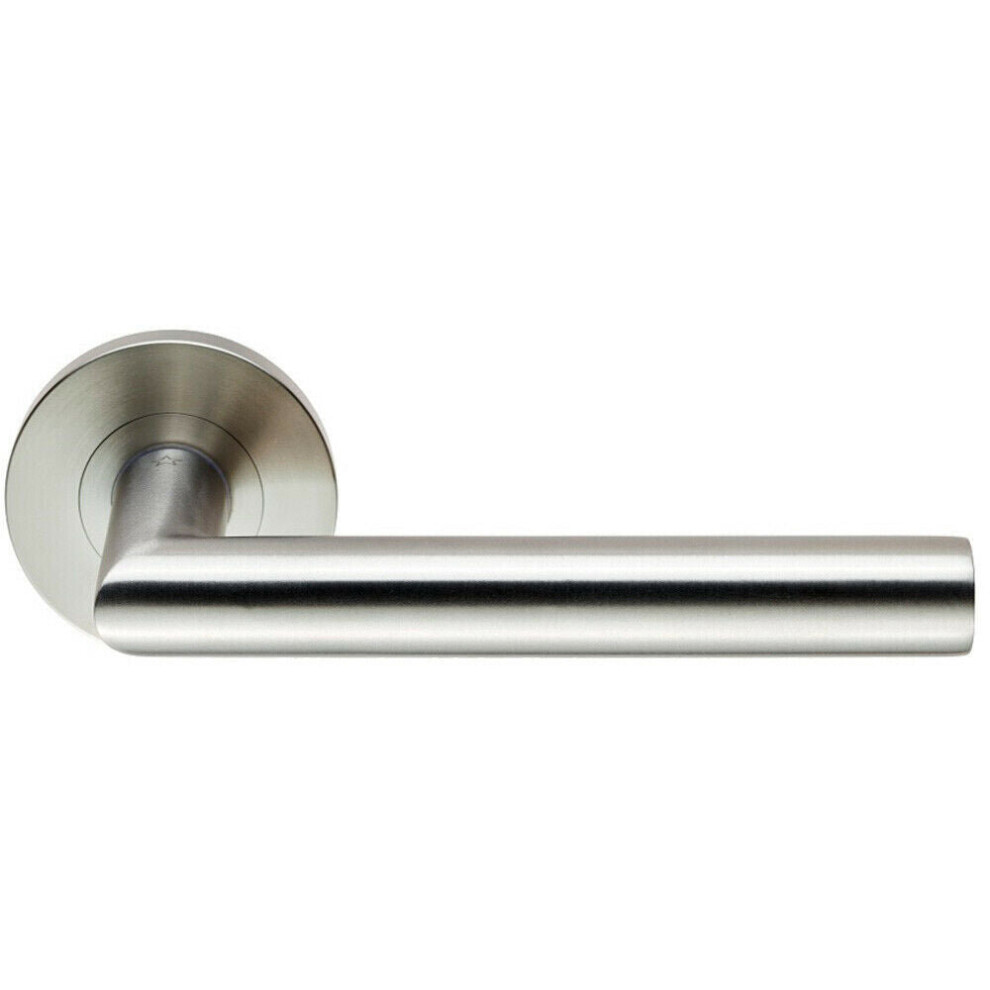 PAIR Round Mitred Bar Safety Handle on Round Rose Concealed Fix Satin Steel