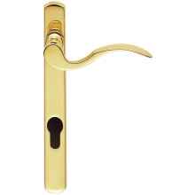 Scroll Lever Door Handle on Lock Backplate Polished Brass 208 x 25mm