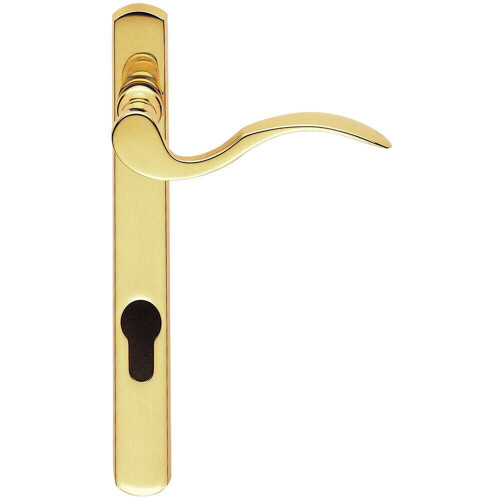 Loops Scroll Lever Door Handle on Lock Backplate Polished Brass 208 x 25mm