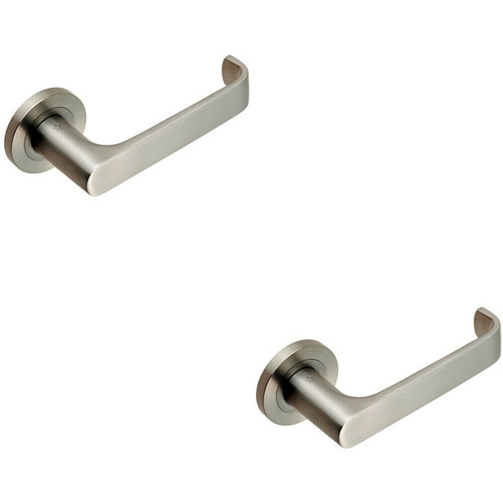 2X Pair Straight Bold Faced Safety Handle Concealed Fix Round Rose Satin Steel 5056492597318
