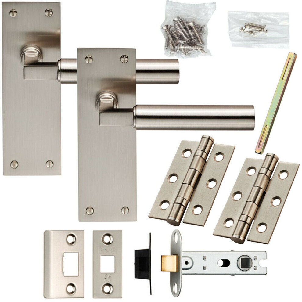 Door Handle & Latch Pack Satin Nickel Low Profile Round Lever Slim Backplate