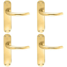 4x PAIR Slim Round Bar Handle on Shaped Latch Backplate 185 x 40mm Satin Brass