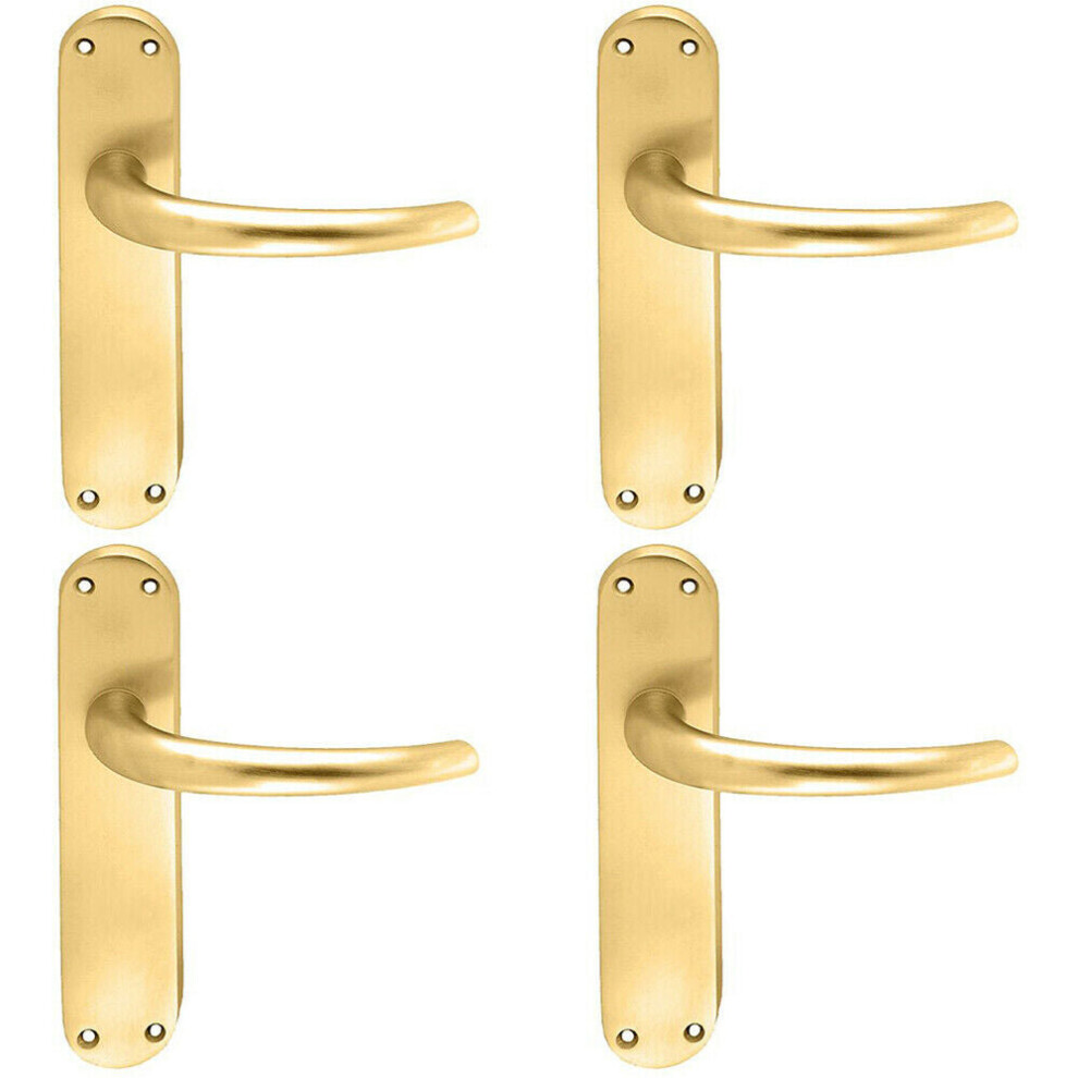 4X Pair Slim Round Bar Handle On Shaped Latch Backplate 185 X 40Mm Satin Brass 5056524212615