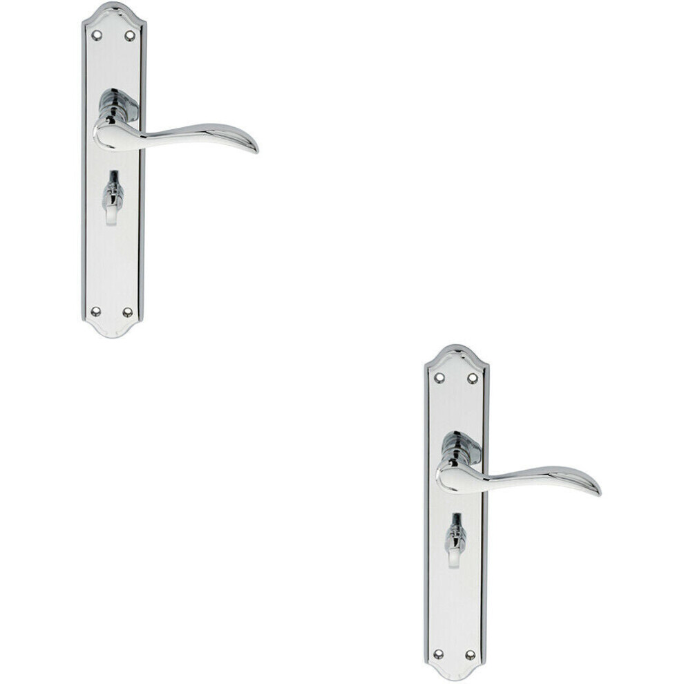 Loops 2X Pair Curved Handle On Long Bathroom Backplate 245 X 45Mm Polished Chrome