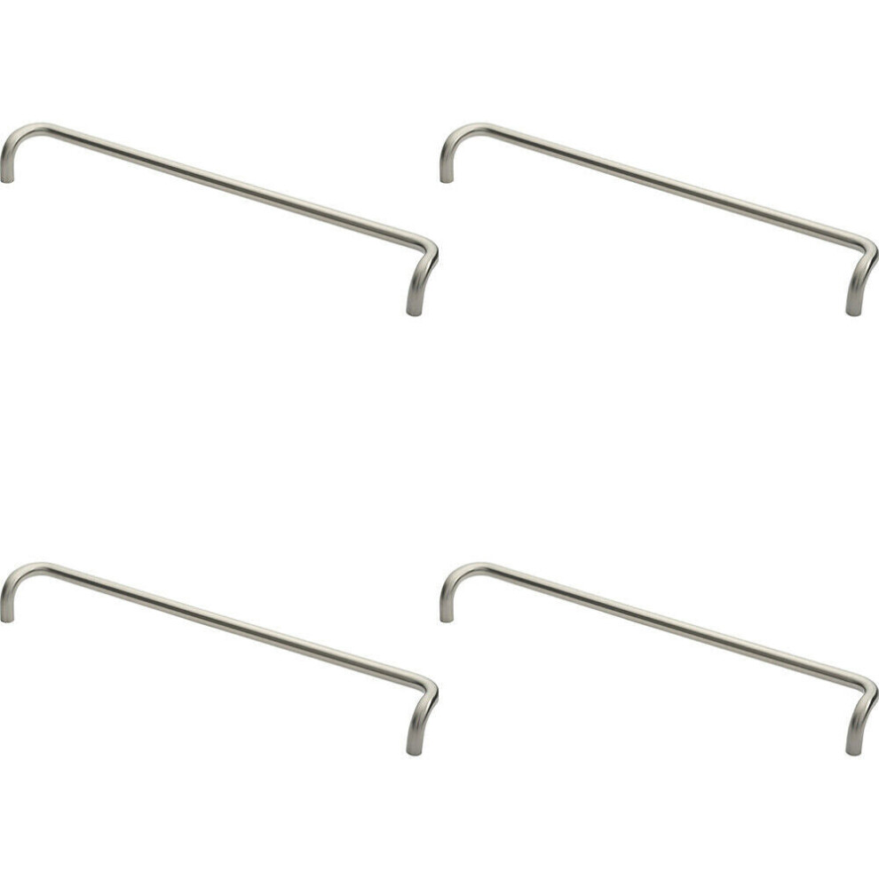 4x Cranked Door Pull Handle 19mm Dia 600mm Fixing Centres Satin Steel