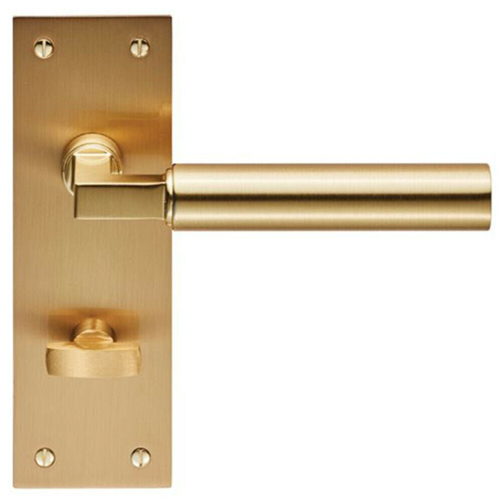 PAIR Round Bar Handle on Slim Bathroom Backplate 150 x 50mm Satin Brass