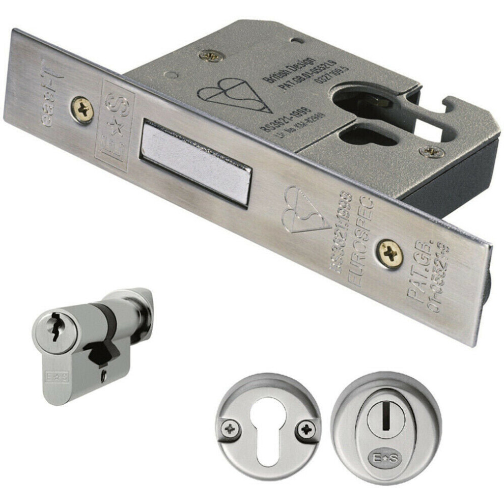 76Mm Euro Profile Double Cylinder Deadlock Set Latch Cylinder & Escutcheon 5056492584370
