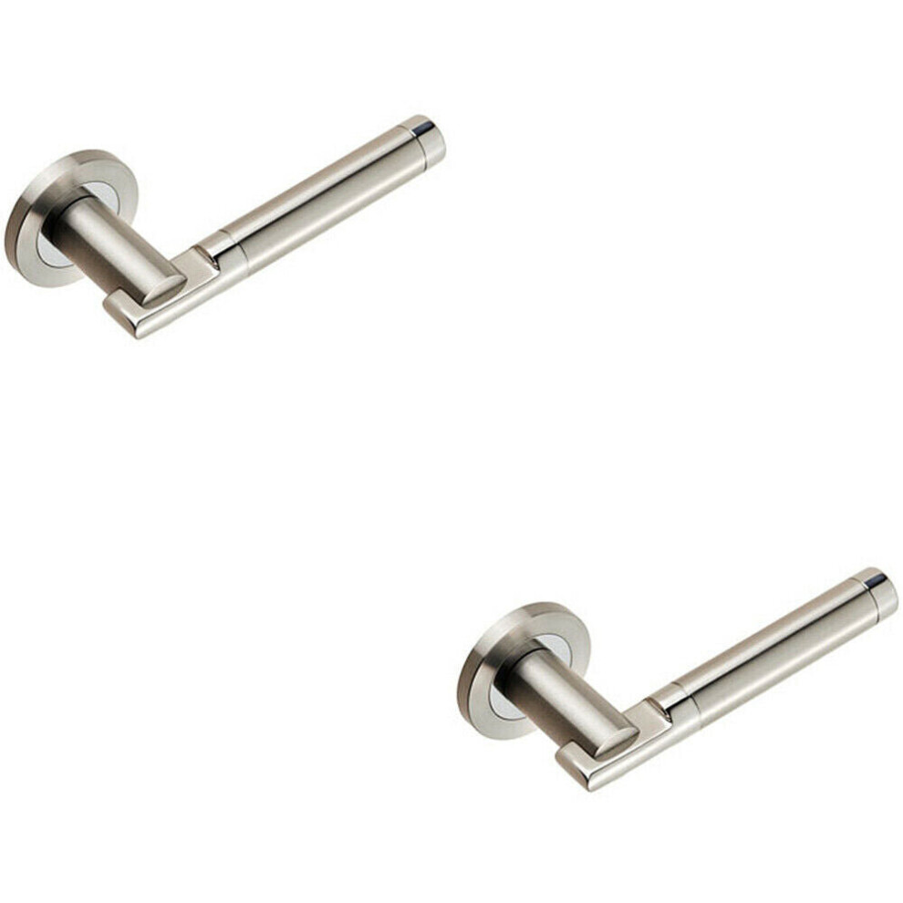 2X Pair Round Bar Handle On 52Mm Round Rose Concealed Fix Polished Satin Steel 5056492597271