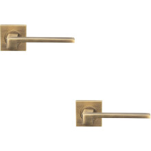 2x PAIR Flat Squared Bar Handle on Square Rose Concealed Fix Antique Brass