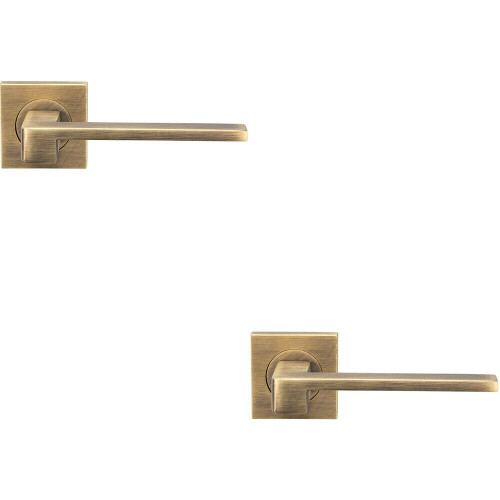 Loops 2x PAIR Flat Squared Bar Handle on Square Rose Concealed Fix Antique Brass