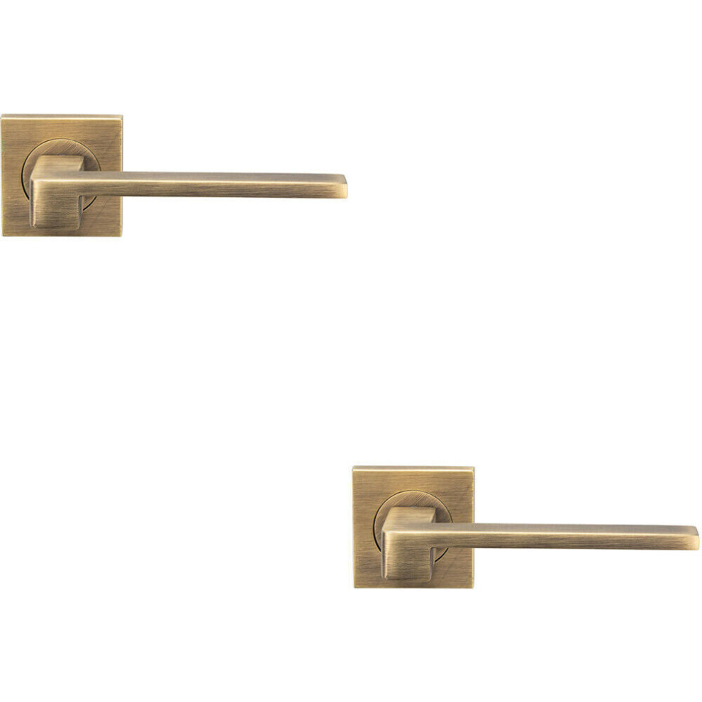 2x PAIR Flat Squared Bar Handle on Square Rose Concealed Fix Antique Brass