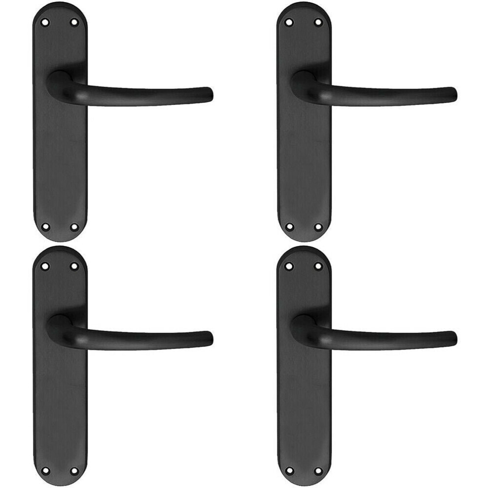 4X Pair Slim Round Bar Handle On Shaped Latch Backplate 185 X 40Mm Matt Black