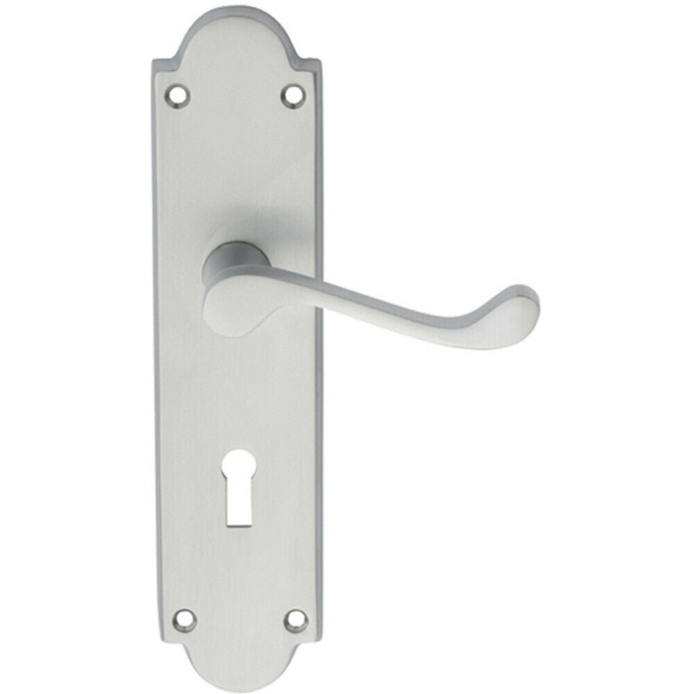 PAIR Victorian Scroll Handle on Lock Backplate 205 x 49mm Satin Chrome