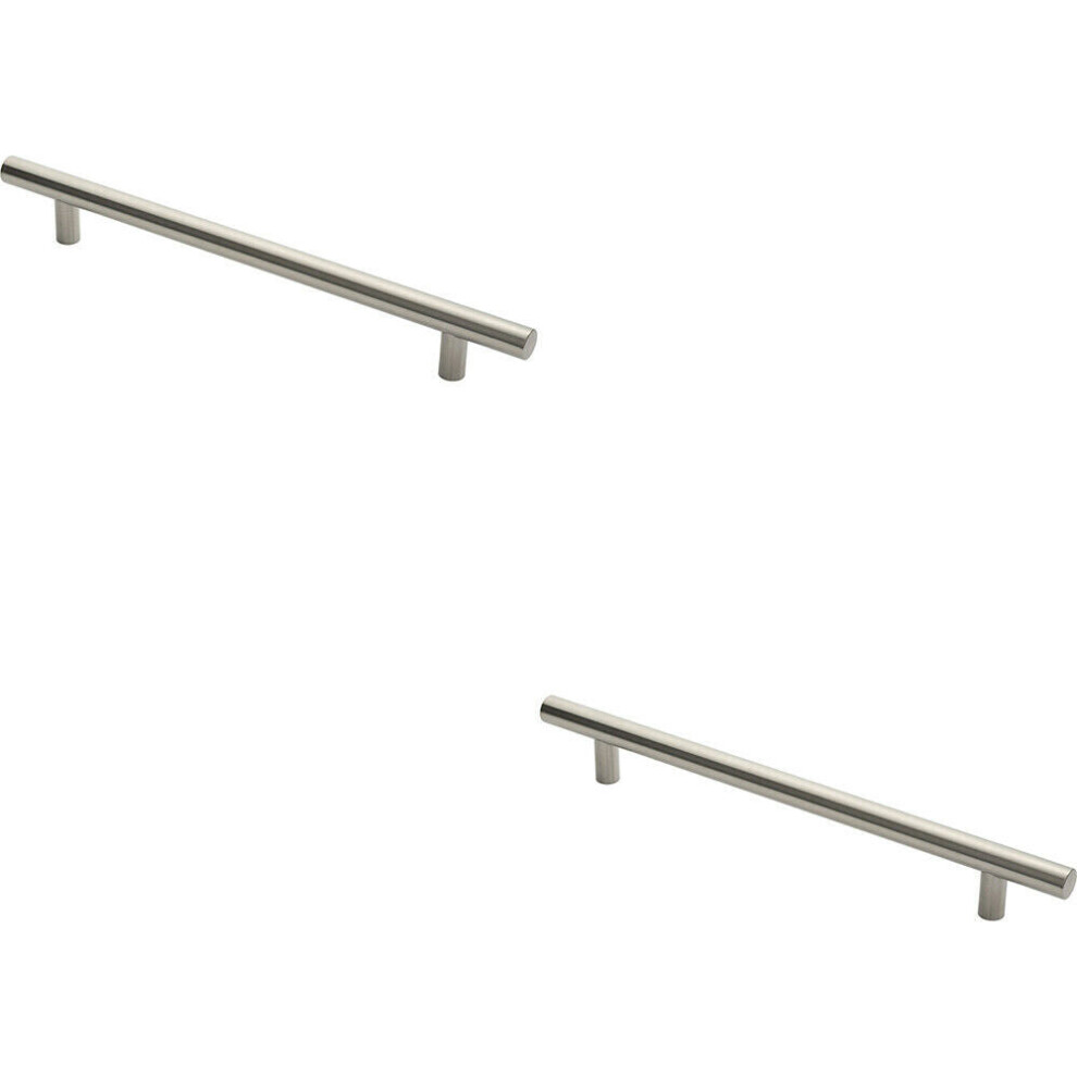 2X Straight T Bar Pull Handle 600 X 30Mm 450Mm Fixing Centres Satin Steel 5056492598544