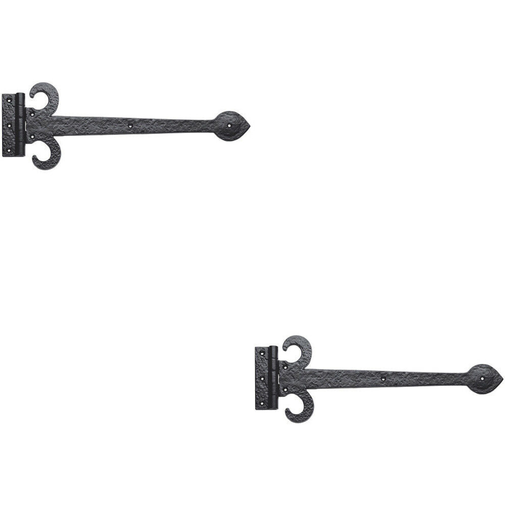 2x PAIR 381mm Ornate Sword T Hinge Black Antique Internal Decorative Door Hinge