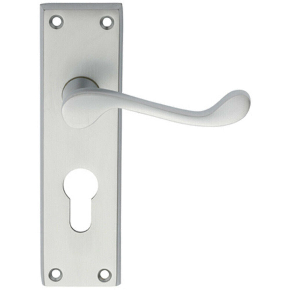 Pair Victorian Scroll Handle On Euro Lock Backplate 150 X 43Mm Satin Chrome 5056492580211