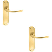 2x PAIR Slim Round Bar Handle on Shaped Latch Backplate 185 x 40mm Satin Brass