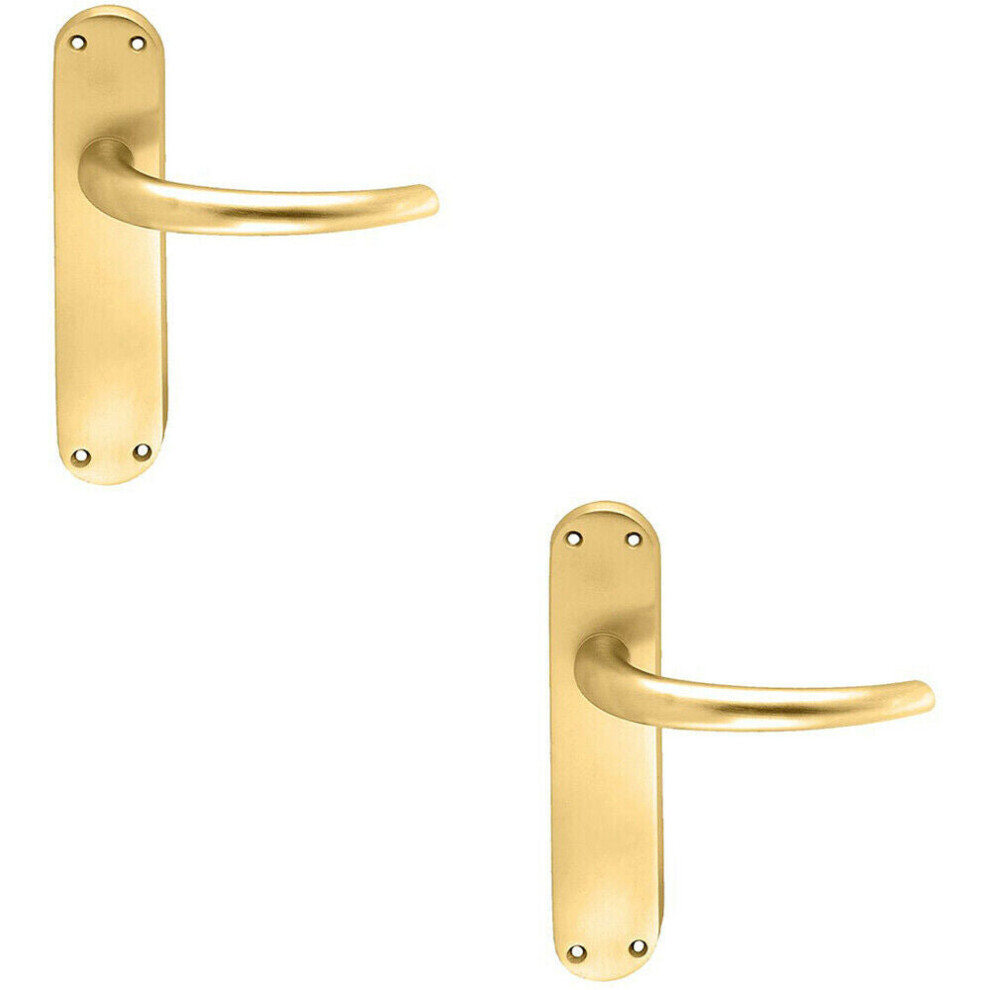 Loops 2X Pair Slim Round Bar Handle On Shaped Latch Backplate 185 X 40Mm Satin Brass