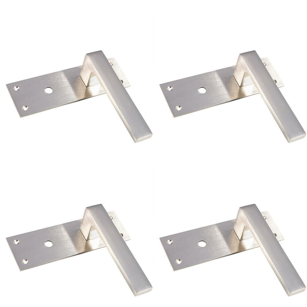 4x PAIR Straight Square Handle on Bathroom Backplate 150 x 50mm Satin Nickel