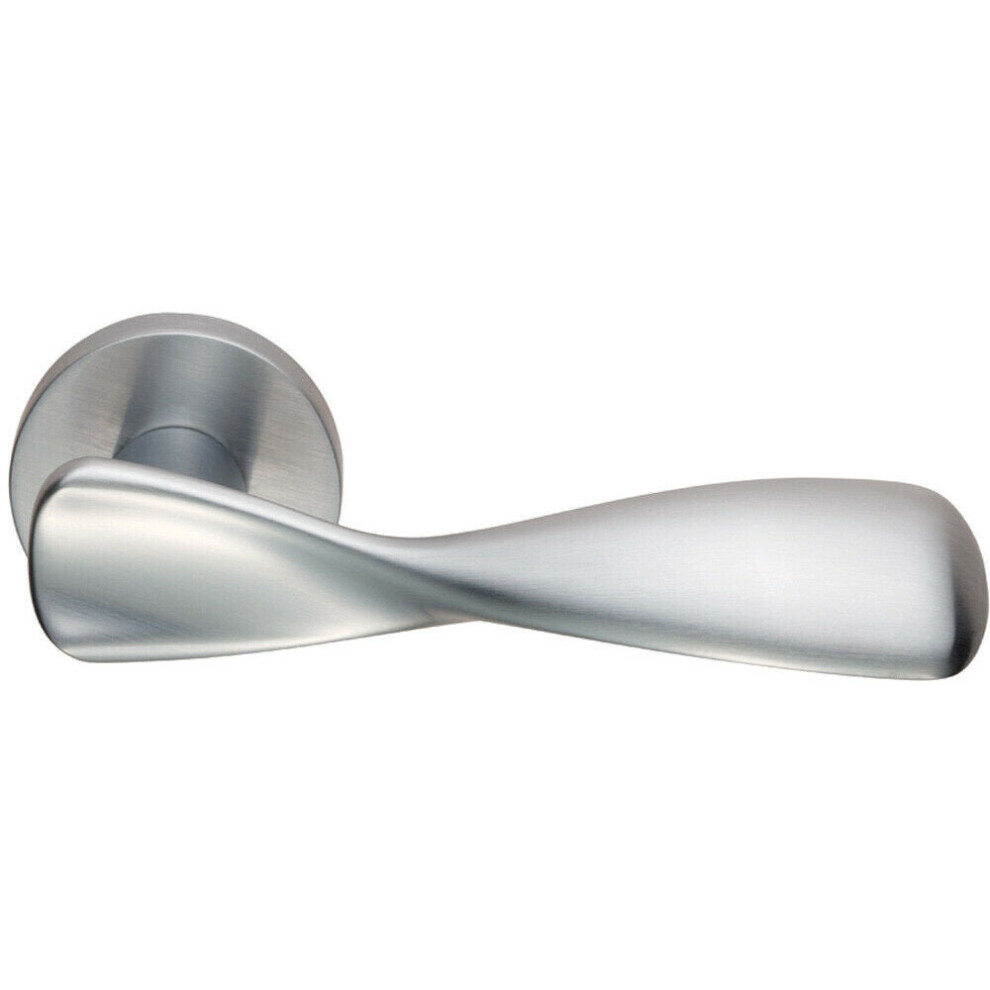 PAIR Ergonomic Twisted Handle on Round Rose Concealed Fix Satin Chrome