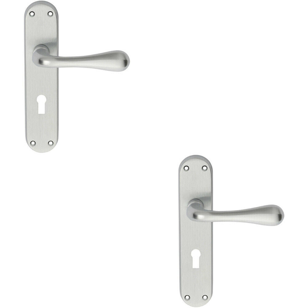 2x PAIR Smooth Round Bar Handle on Lock Backplate 185 x 40mm Satin Chrome